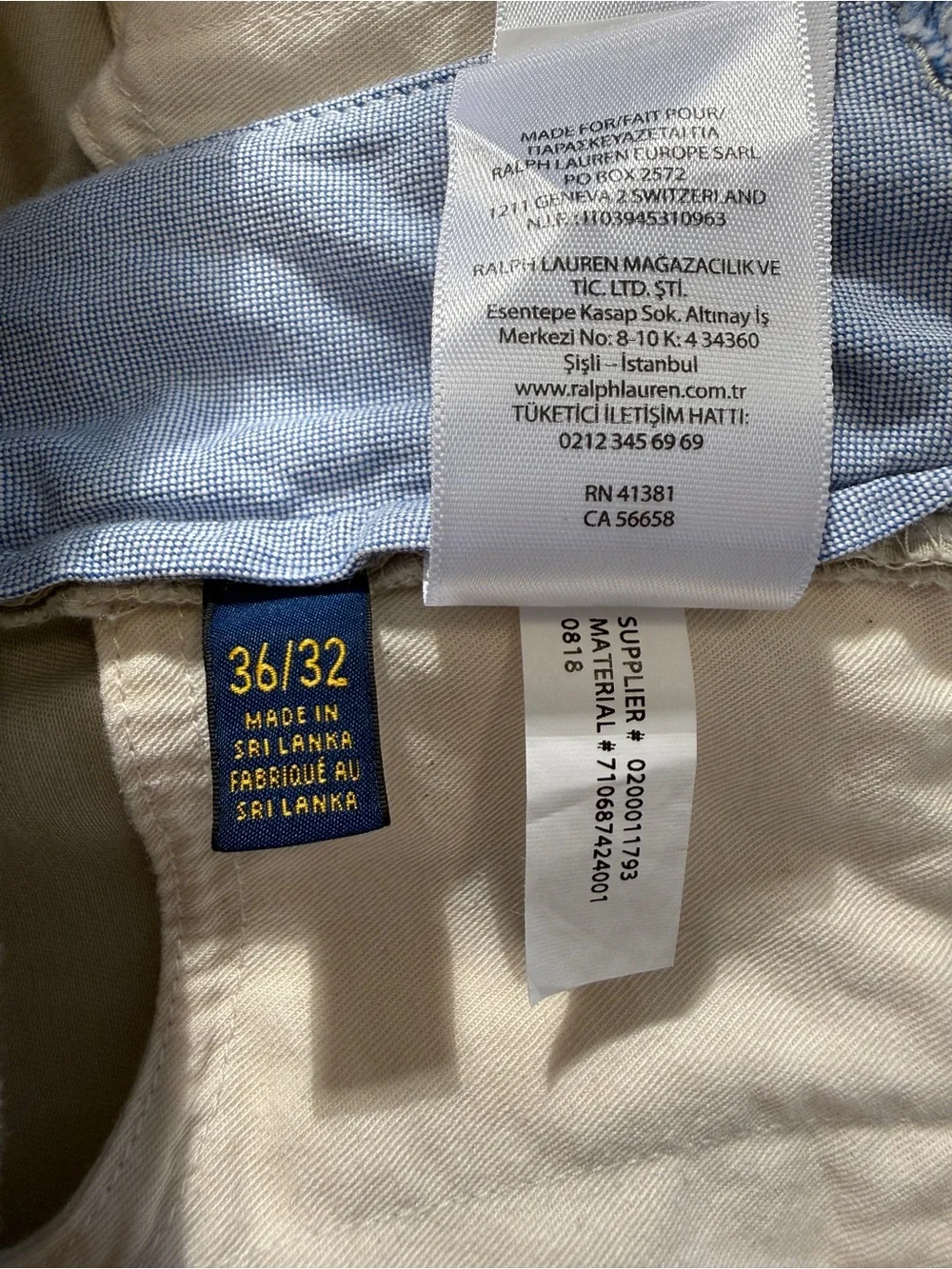 Polo Ralph Lauren Tan Khaki Stretch Straight Fit Chino Trousers Size 36